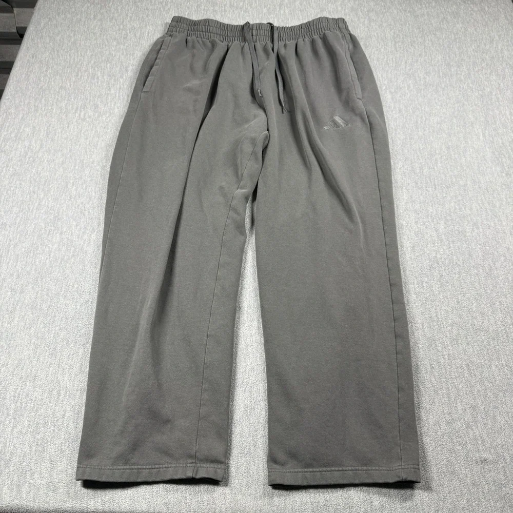 Adidas Sweatpants Mens 2XL Gray Fleece Open Hem Athletic Loose Fit Track Pants